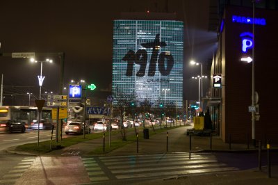 Video mapping na budnynku „Zieleniaka”