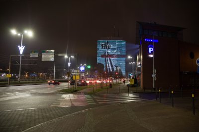 Video mapping na budnynku „Zieleniaka”